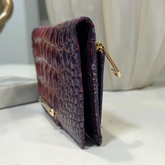 Brahmin Burgundy and Chestnut Crocodile Embossed Clutch - Picture 11 of 12